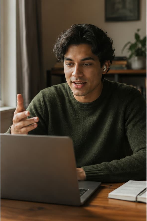 A student speaking with the AI examiner during an IELTS speaking test session