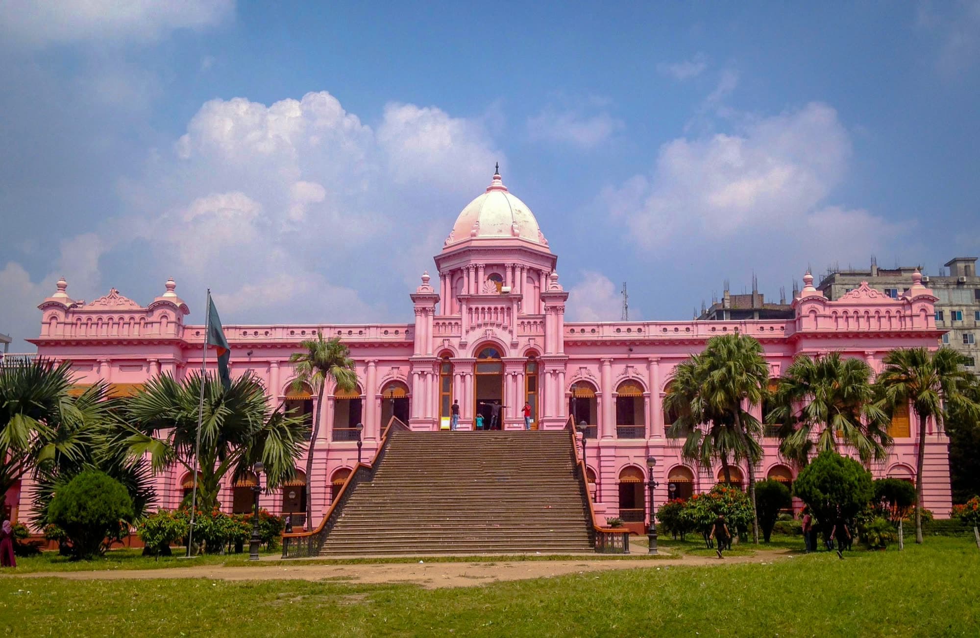 Ahsan Manzil, the Pink Palace, Dhaka, Bangladesh — historic palace with a central dome and grand staircase