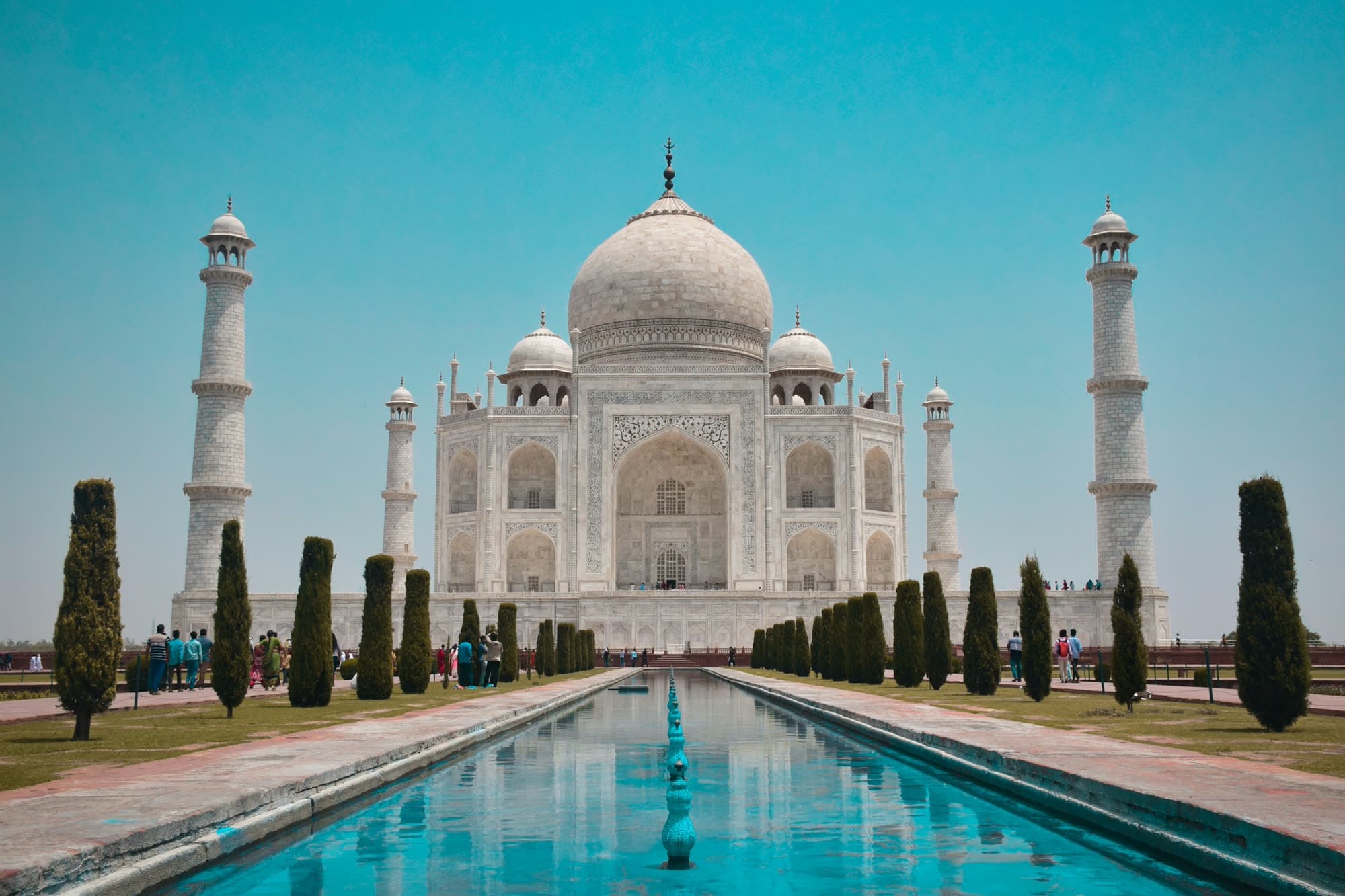 Taj Mahal, Agra, India — white marble mausoleum with reflecting pool